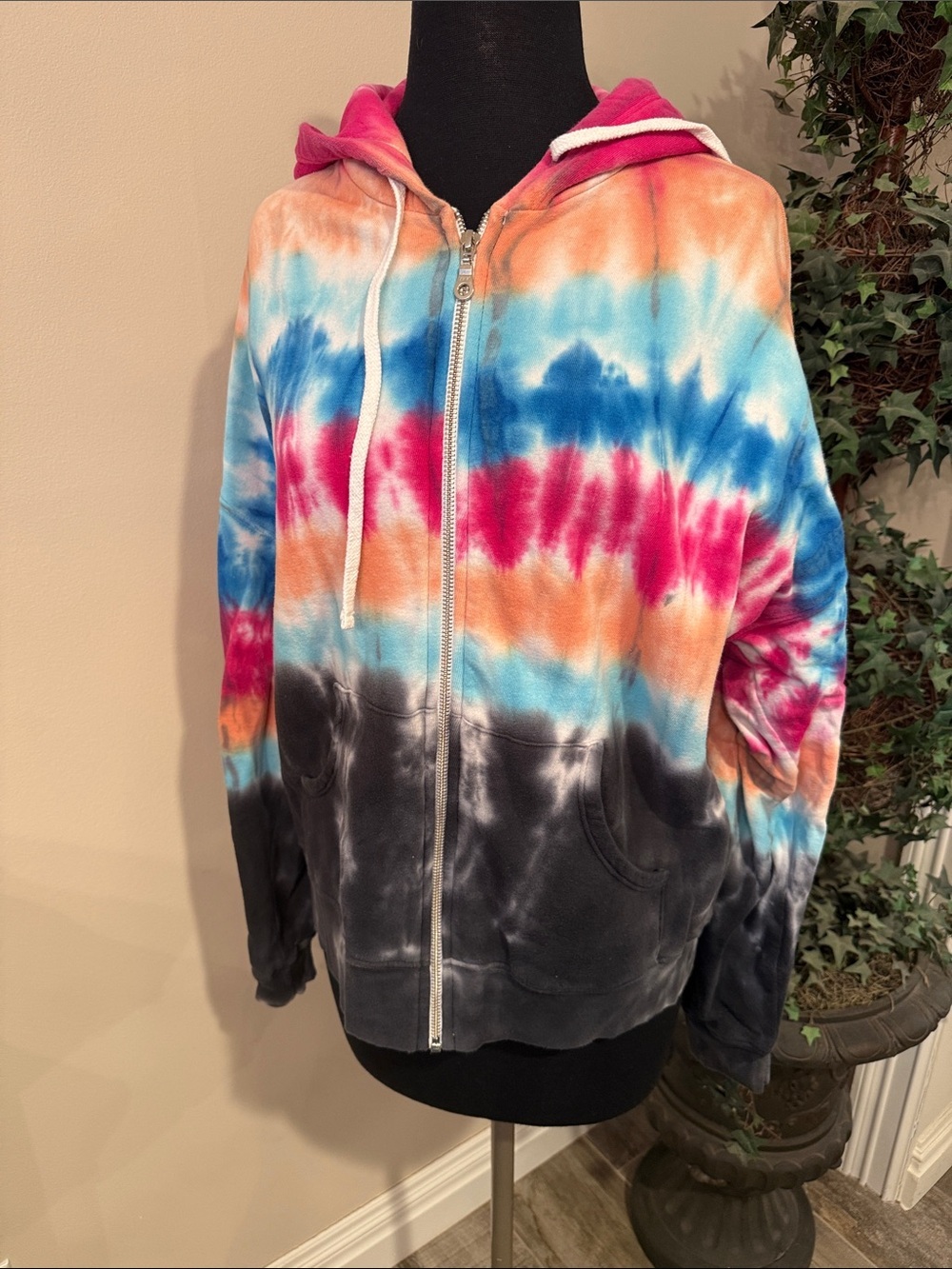 Michael Lauren Vibrant Tie-Dye Zip Hoodie - size small